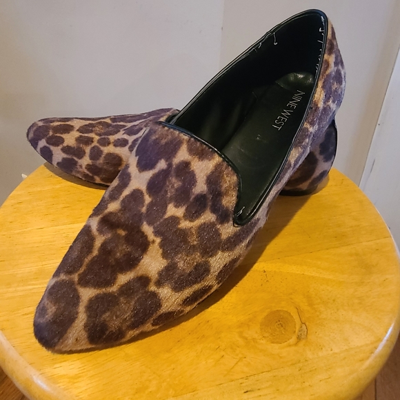 Nine West faux leopard fur loafer flat 8M animal print - Picture 3 of 7